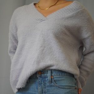 Large v-neck fuzzy sweater